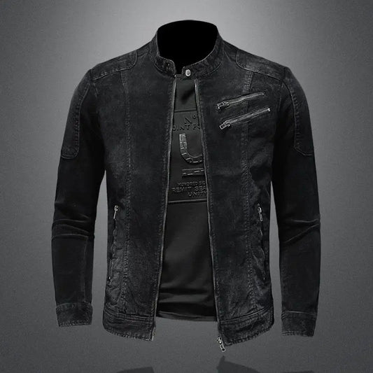 Herren Slim Fit Jacke mit Stehkragen Multi Reißverschluss Details | Detail