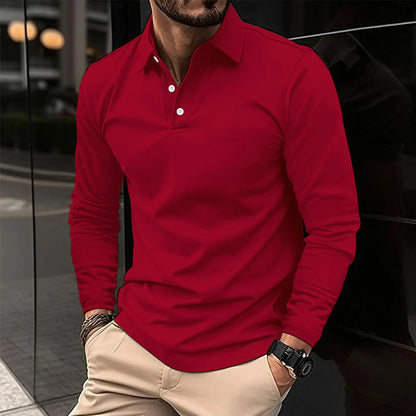 Herren Poloshirt Langarm Kragen Poloshirt | Einfarbig