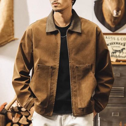Herren Jacke mit Klassischem Kragen Reißverschluss Vorne Aufgesetzten Taschen | Workwear