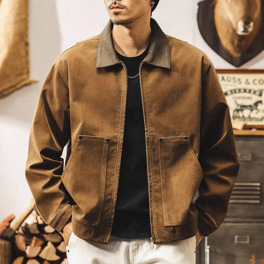 Herren Jacke mit Klassischem Kragen Reißverschluss Vorne Aufgesetzten Taschen | Workwear