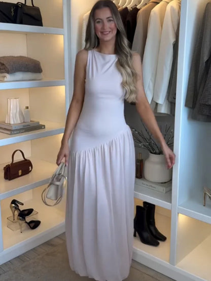 Damen Kleid Ärmellos Rundhals Tiefe Taille Kleid | Maxi