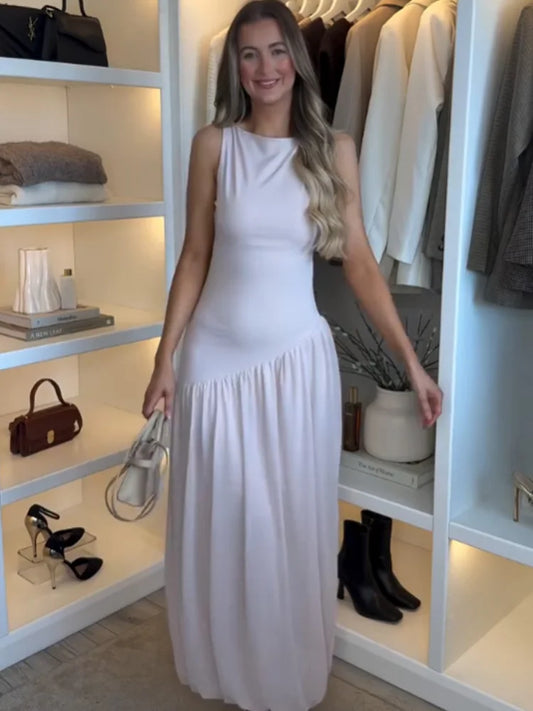 Damen Kleid Ärmellos Rundhals Tiefe Taille Kleid | Maxi