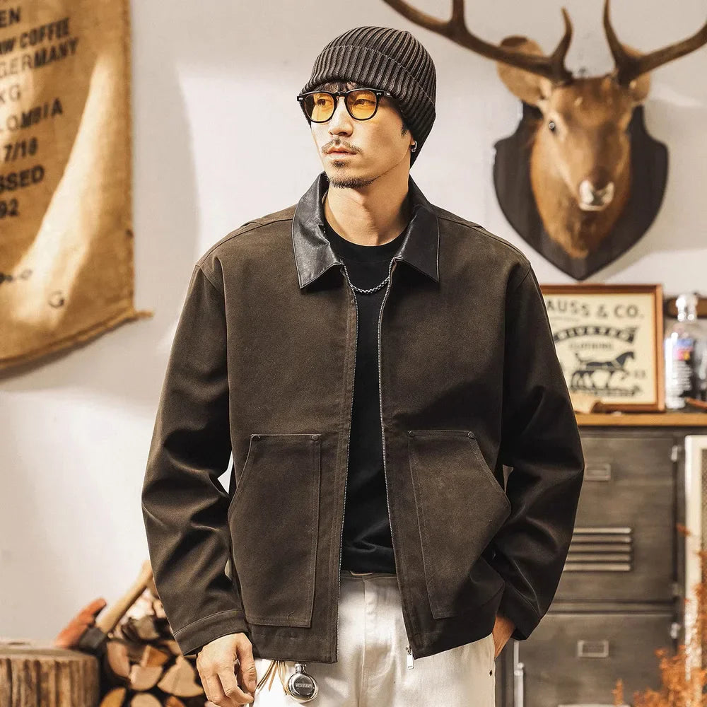Herren Jacke mit Klassischem Kragen Reißverschluss Vorne Aufgesetzten Taschen | Workwear