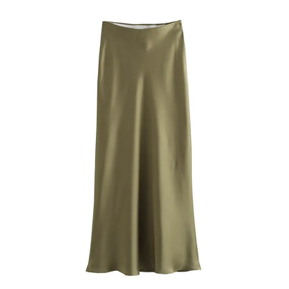 Damen High Waist Ausgestellter A Linien Rock Einfarbig | Midi