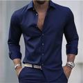 Herren Slim Fit Langarm Hemd mit Knopfleiste einfEarbig | Formal