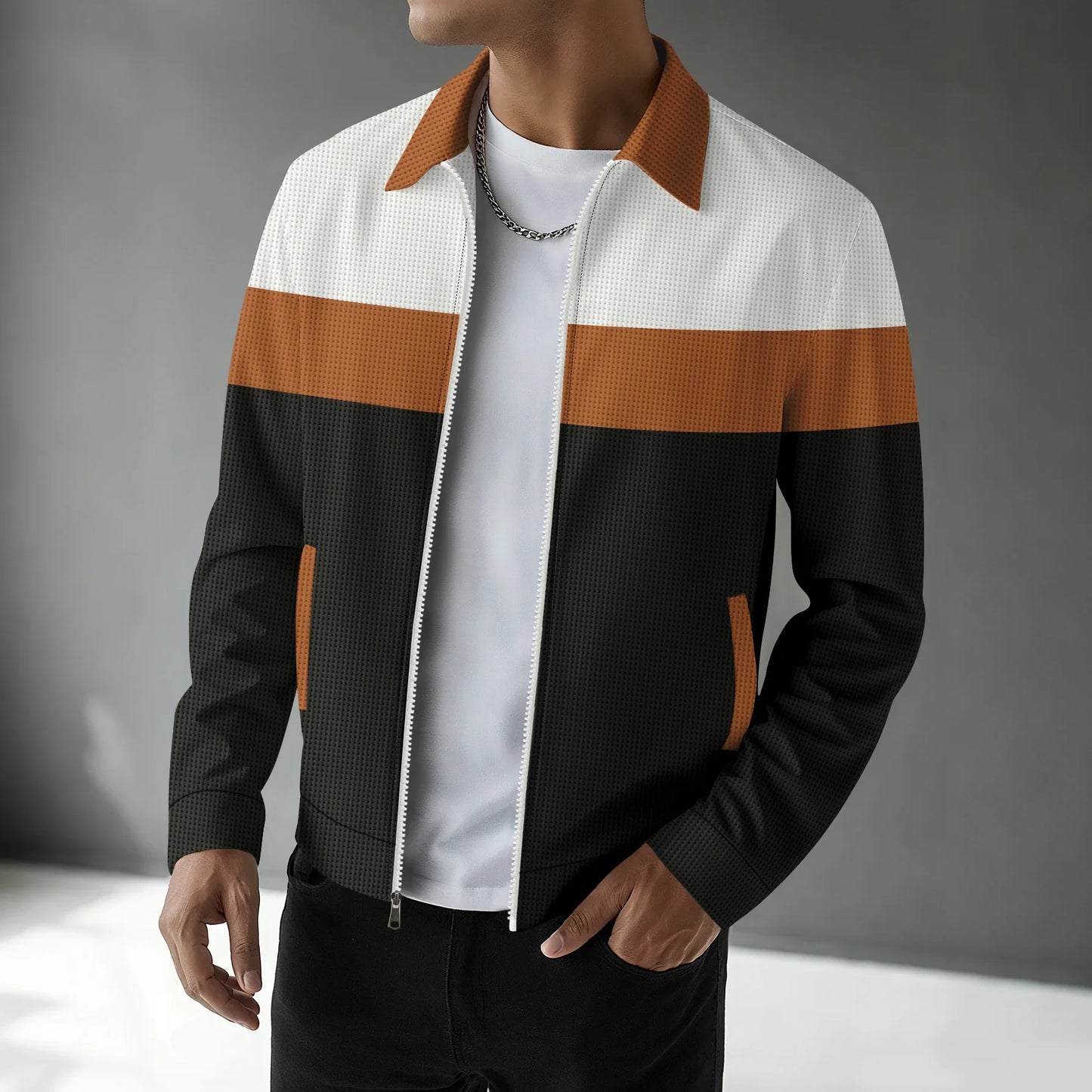 Herren Langarm Jacke mit Kragen Reißverschluss | Minimalistisch