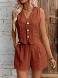 Damen Zweiteiliges Shorts-Set | Ärmellose Weste mit V-Ausschnitt und Shorts mit Hoher Taille | Moderner Sommerstil