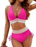 Damen Bikini Set Neckholder V Ausschnitt Hohe Taille Bikini | Kontrast