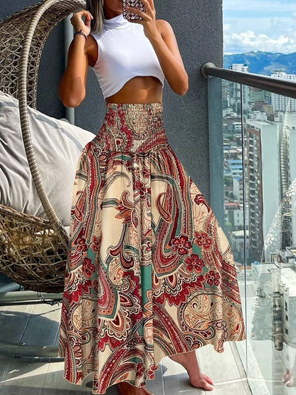 Damen Hohe Taille Maxi Rock | Tropisches Muster