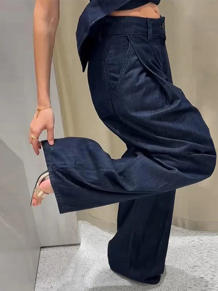 Dámská dvoudílná souprava | Regular fit | Bandeau peplum top a široké kalhoty | Moderní minimalistický styl