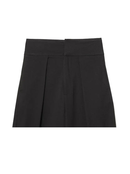 Damen High Waist Hose mit Bundfalten vorne und weitem Bein | Taillierte Passform