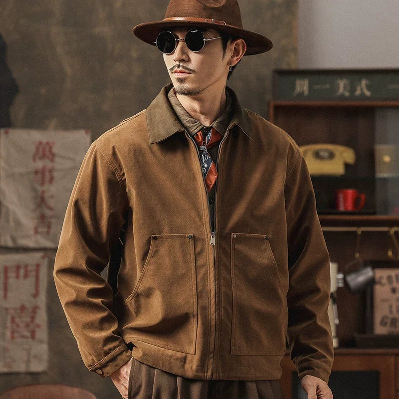 Herren Jacke mit Klassischem Kragen Reißverschluss Vorne Aufgesetzten Taschen | Workwear