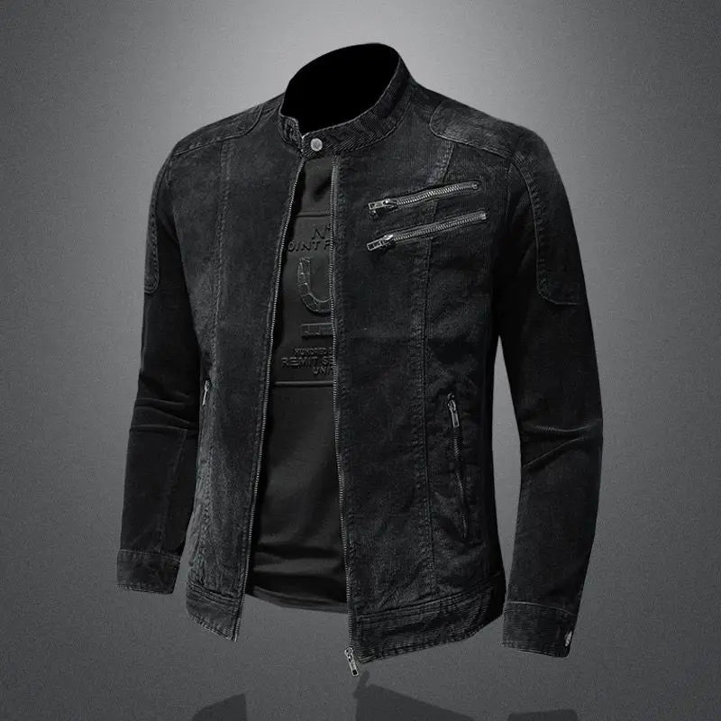 Herren Slim Fit Jacke mit Stehkragen Multi Reißverschluss Details | Detail