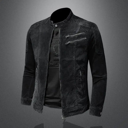 Herren Slim Fit Jacke mit Stehkragen Multi Reißverschluss Details | Detail