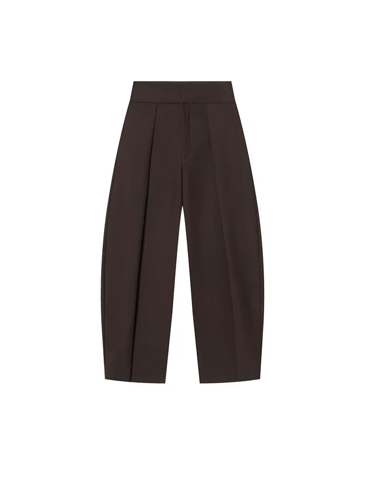 Damen High Waist Hose mit Bundfalten vorne und weitem Bein | Taillierte Passform
