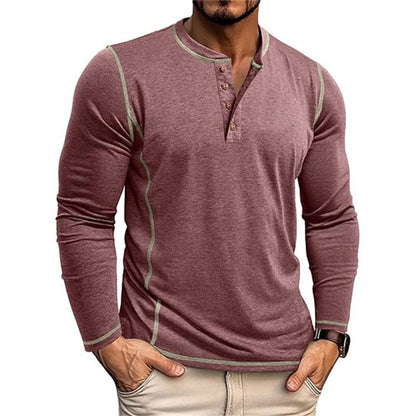 Herren Langarm Henley Shirt | Casual Top Mit Knopfausschnitt