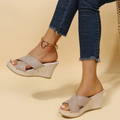 Damen Sandalen Kreuzriemen Offene Zehen Keilabsatz Sandalen | Slip On