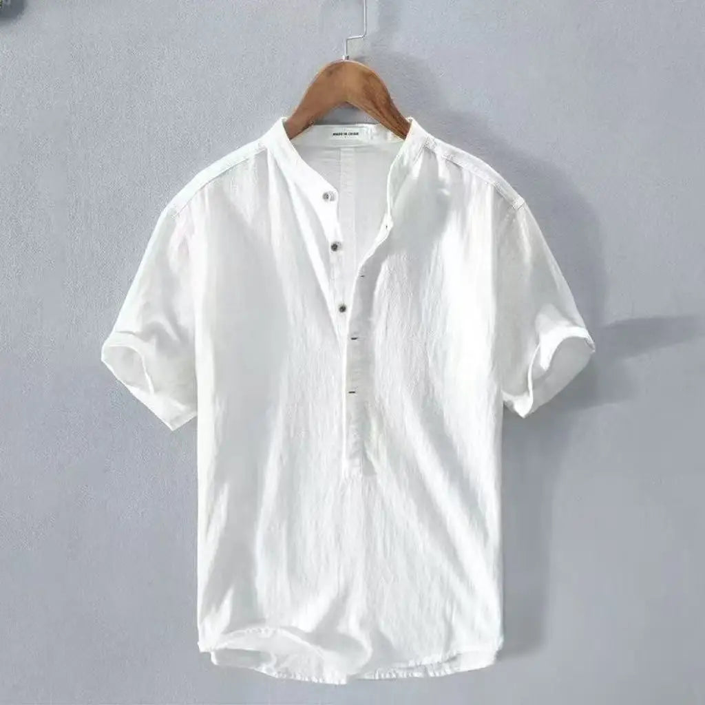 Herren Casual Hemd Mit Stehkragen Knopfleiste Kurzarm | Kurzarm
