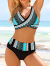 Damen Bikini Set Zweiteilig Wickeloptik V Ausschnitt Hohe Taille Bikini | Geometrisch