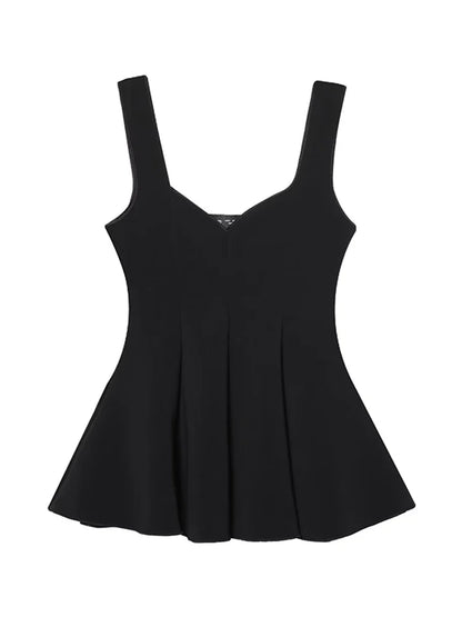 Damen zweiteiliges Set mit ärmellosem Peplum Oberteil und Hose mit weitem Bein | Fließender Stil