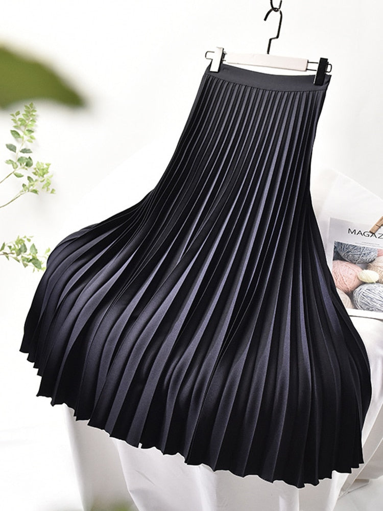 Damen Midi Rock mit Strukturierter Taille | Fließende Falten