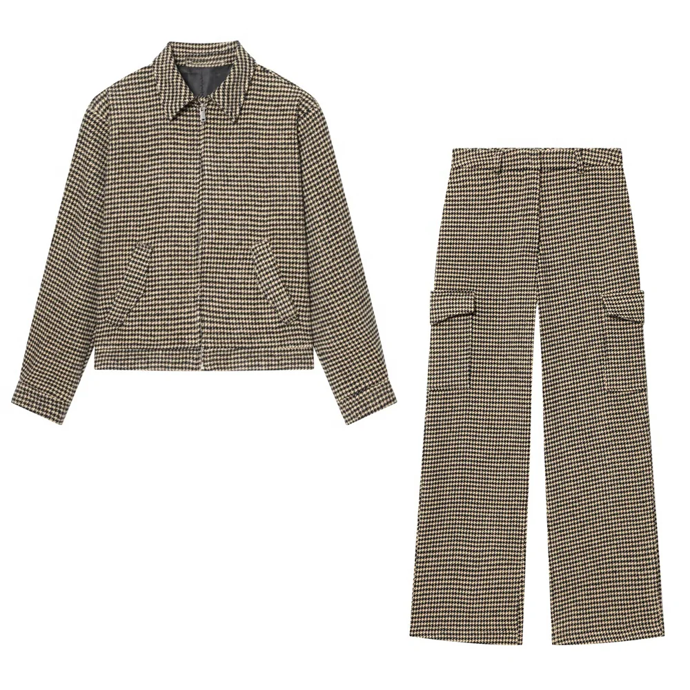 Damen Zweiteiler Set | Regular Fit Set | Jacke mit Reissverschluss und Hose | Vintage-Inspirierter Freizeitstil