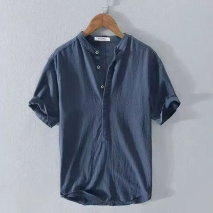 Herren Casual Hemd Mit Stehkragen Knopfleiste Kurzarm | Kurzarm