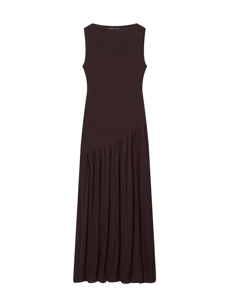 Damen Kleid Ärmellos Rundhals Tiefe Taille Kleid | Maxi