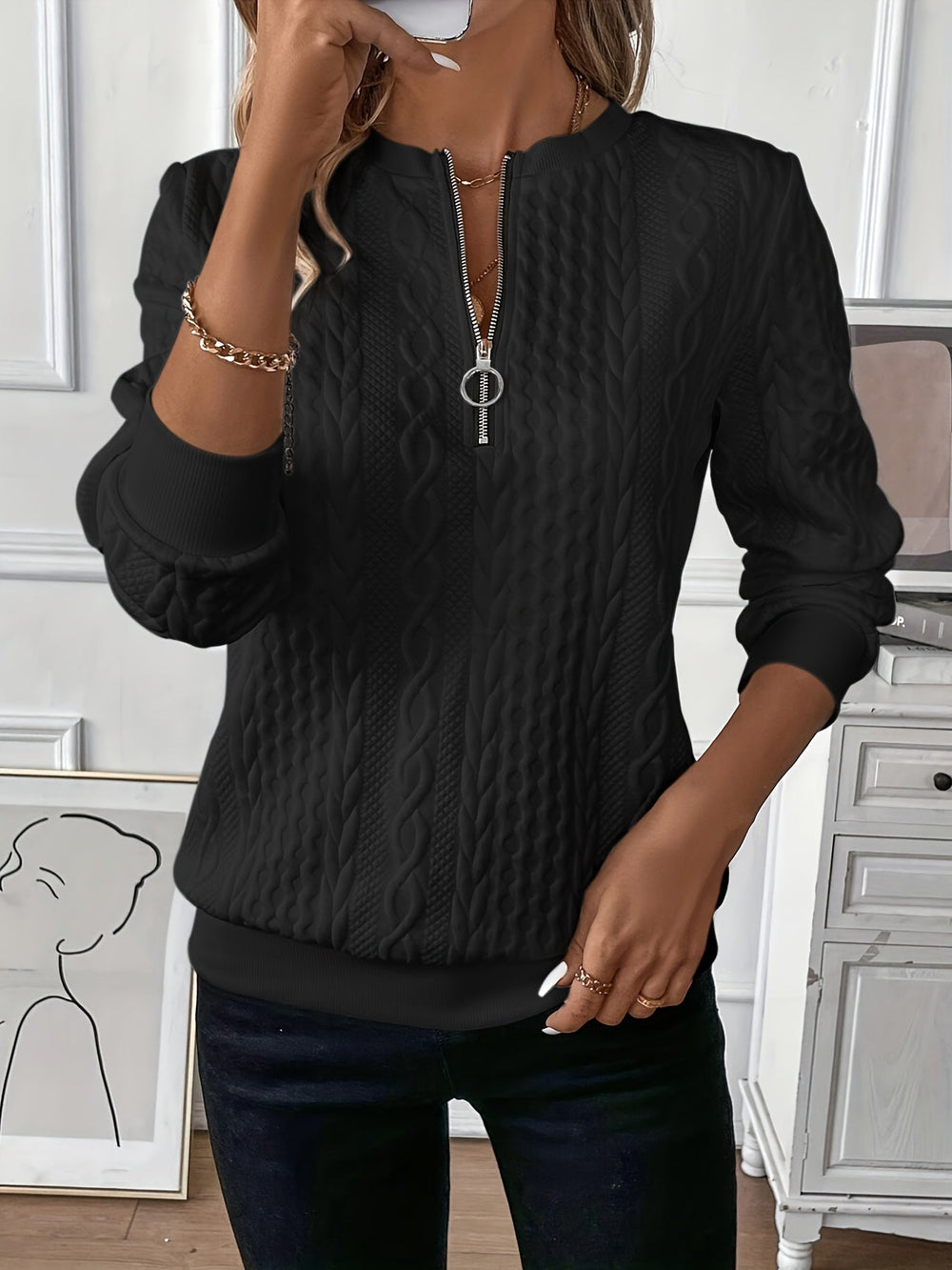 Schicker Pullover mit Reißverschluss | Lässiger Langarmpullover