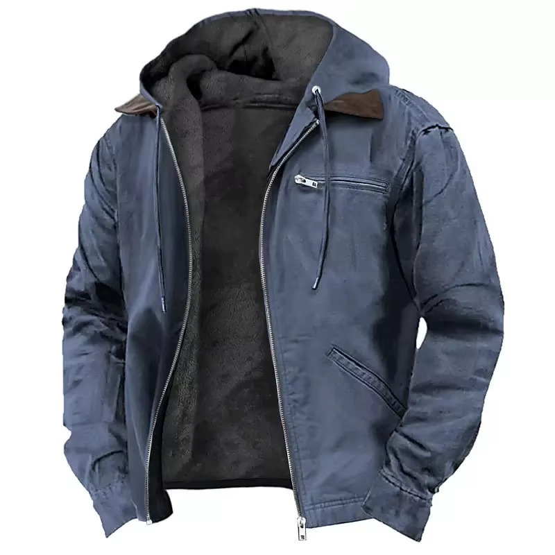 Schwere Arbeitsjacke mit Kapuze für Herren – warm, strapazierfähig und mit entspannter Passform für Herbst und Winter 0