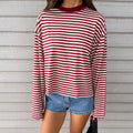 Damen Langarm Sweatshirt mit Streifen Oversize Rundhalsausschnitt | Gestreift