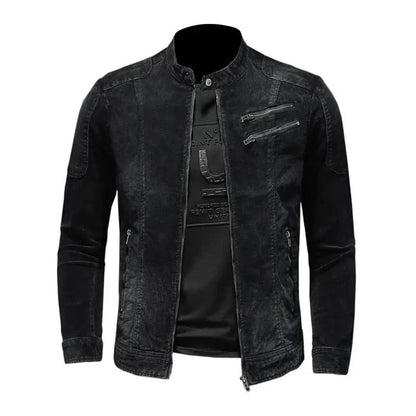 Herren Slim Fit Jacke mit Stehkragen Multi Reißverschluss Details | Detail