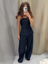 Dámská dvoudílná souprava | Regular fit | Bandeau peplum top a široké kalhoty | Moderní minimalistický styl