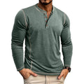 Herren Langarm Henley Shirt mit Knopfausschnitt Kontrastnähten | Freizeit