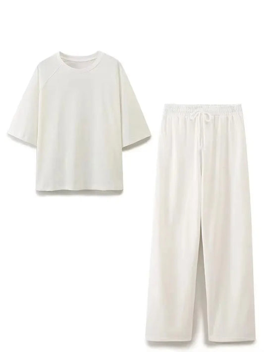 Damen Lounge Set | Oversized Fit Zweiteiler | T-Shirt und Weite Hose | Lässiger Alltagsstil