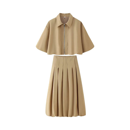 Damen Rock Set | Zweiteiliges Outfit mit Faltenrock | Strukturierte Silhouette | Moderner Freizeitlook