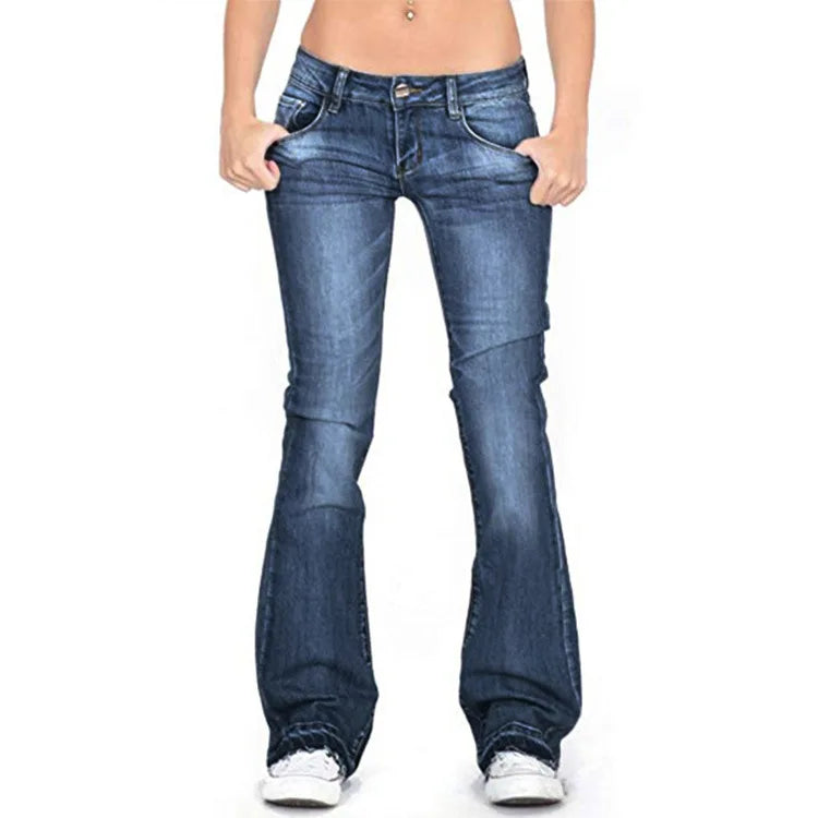 Damen Schmale Passform Niedrige Taille Hose | Ausgestelltes Bein