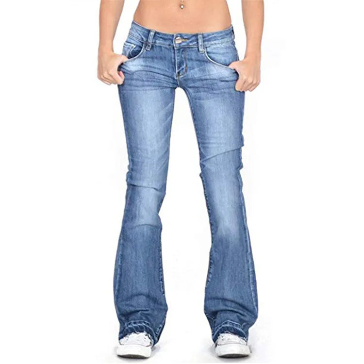 Damen Schmale Passform Niedrige Taille Hose | Ausgestelltes Bein
