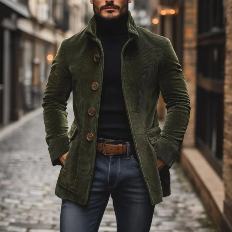 Tailored Fit Jacke für Herren mit hohem Kragen und Rippstruktur