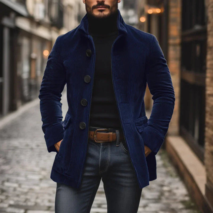 Tailored Fit Jacke für Herren mit hohem Kragen und Rippstruktur
