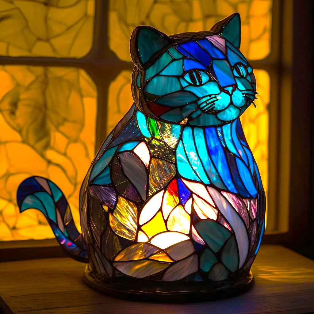 Tischlampe mit Tiermotiv, Buntglas 