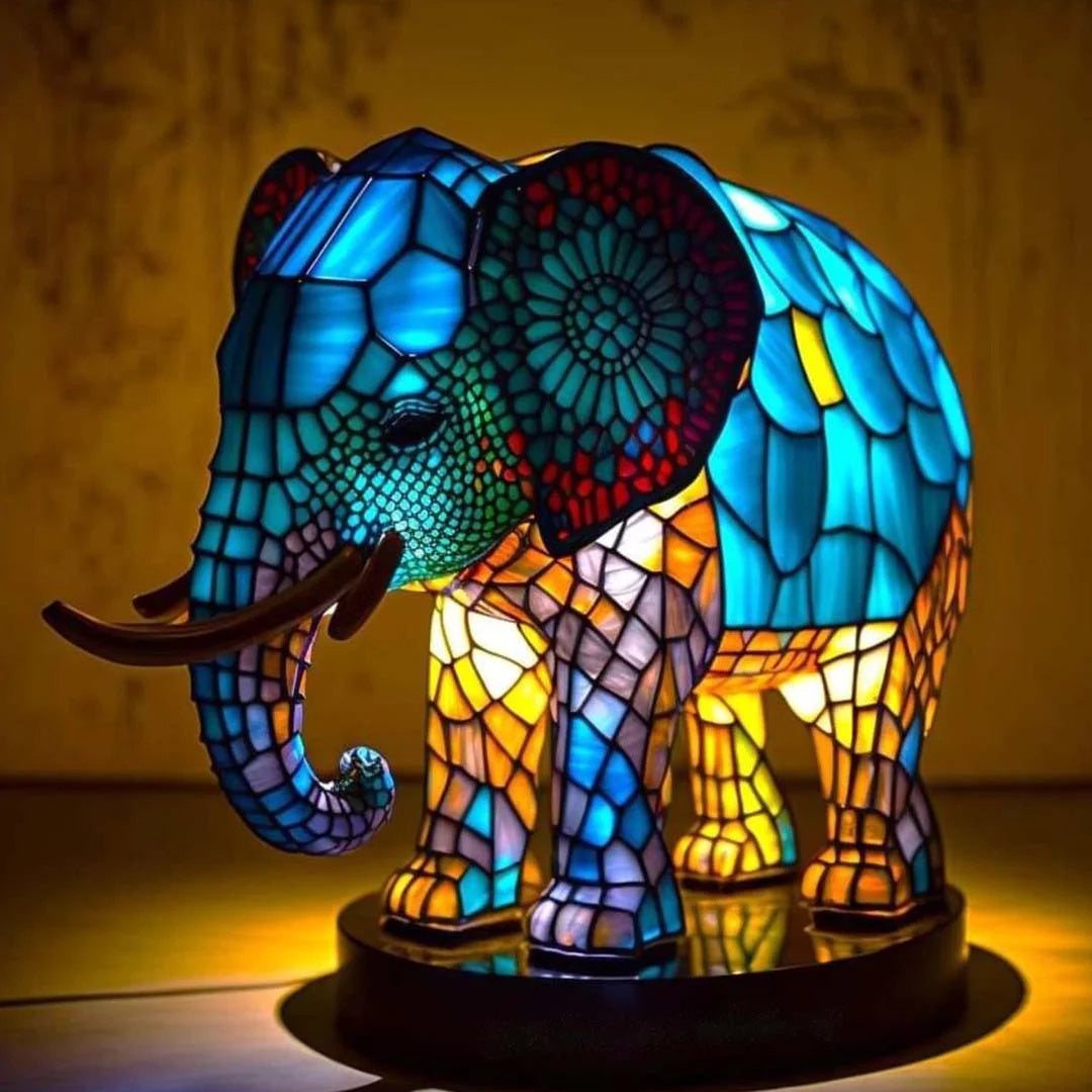 Tischleuchte in Tierform aus Buntglas | Künstlerische LED-Leuchte 0