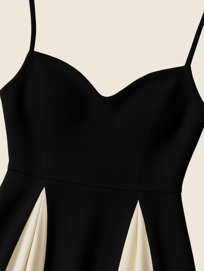 Robe longue femme | Coupe ajustée avec bretelles spaghetti | Design contrasté | Look élégant pour les occasions