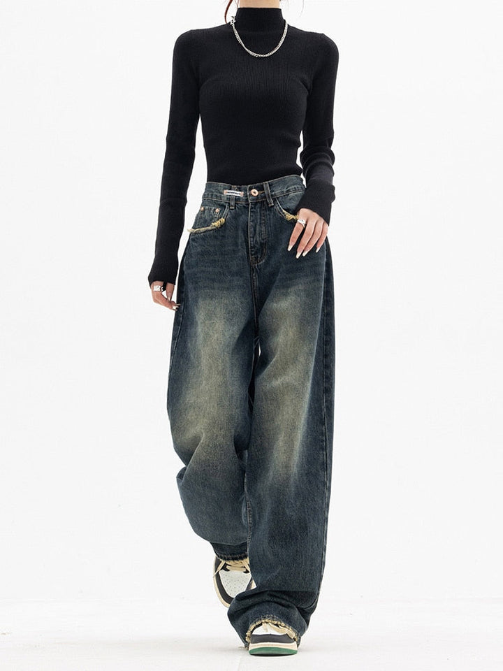 Vintage Baggy Damen Jeans mit hoher Taille und weitem Bein – lässig und bequem