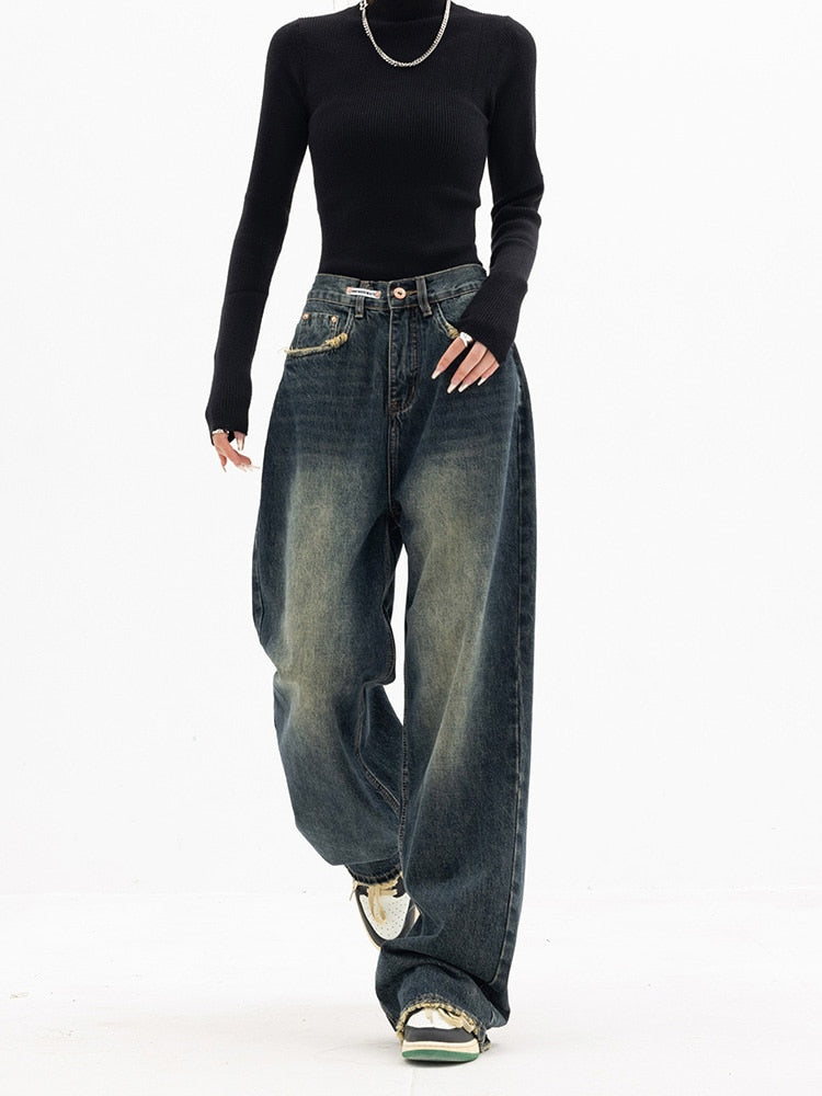 Vintage Baggy Damen Jeans mit hoher Taille und weitem Bein – lässig und bequem