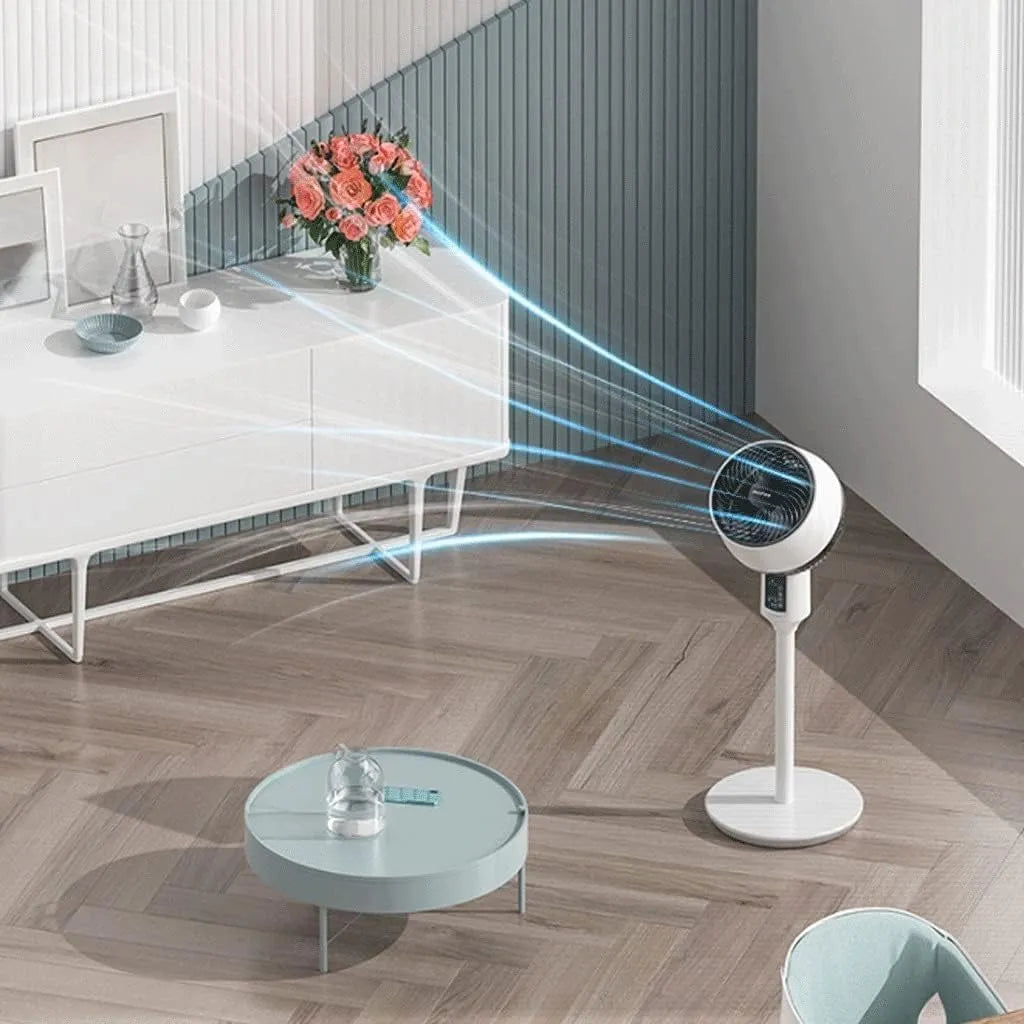 Ventilateur sur pied blanc avec télécommande
