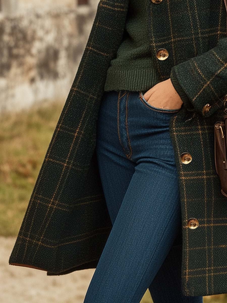 Wollmantel für Damen | Wintermantel mit Karomuster für Büro und Freizeit 2