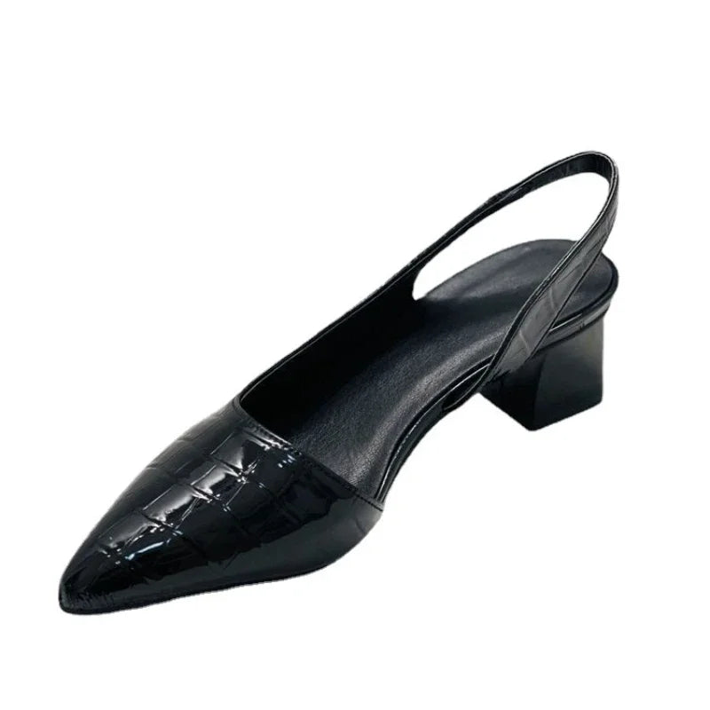Damen Slingback Pumps mit Spitze | Blockabsatz