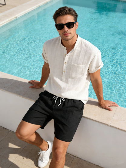 Ensemble d'été pour homme | Coupe décontractée deux pièces | T-shirt Henley à manches courtes et short | Style décontracté pour les loisirs