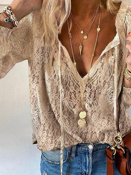 Dámská halenka | Volný střih | Halenka s krajkovým vzhledem | Boho volnočasový styl